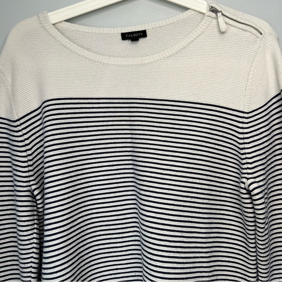 Talbots Color Block Navy Blue White Striped Knit Sweater Size M - Picture 2 of 8